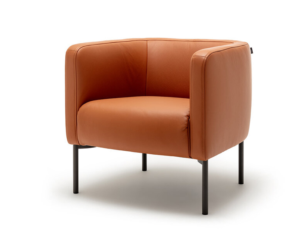 loungesessel cr.488 aus leder in orange mit schwarzen metallfüßen, creation by rolf benz