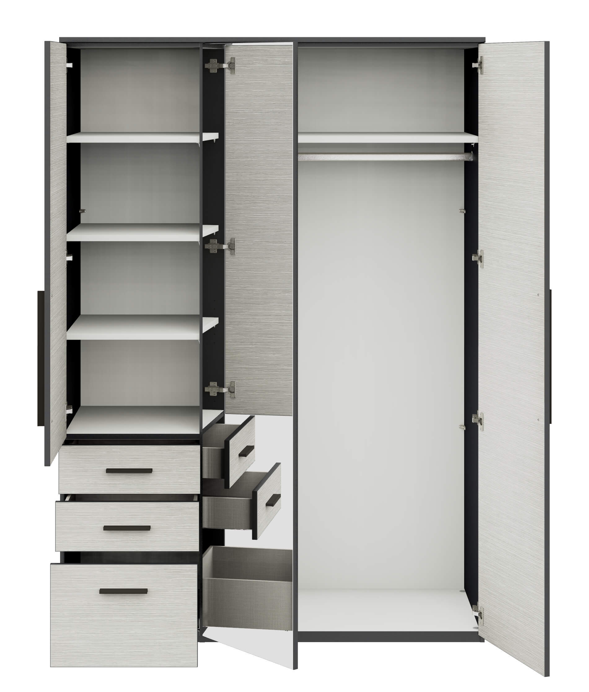 Röhr Bush. qunit - 3 türiger Kleiderschrank mit Spiegel | 3 Schubladen | B: 151,3 cm 