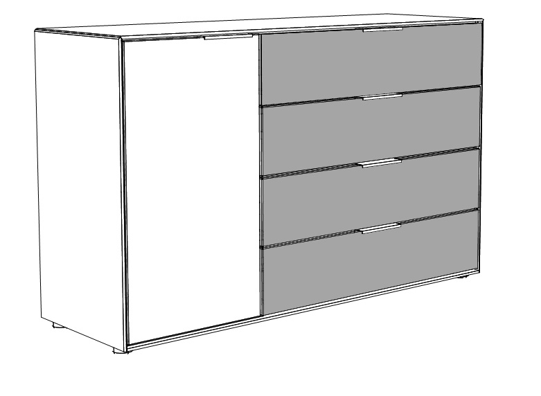 Type 2133MG4 | Kommode, 4 Schubkästen, 1 Tür, 1 E-Boden, 4 x Mattglas