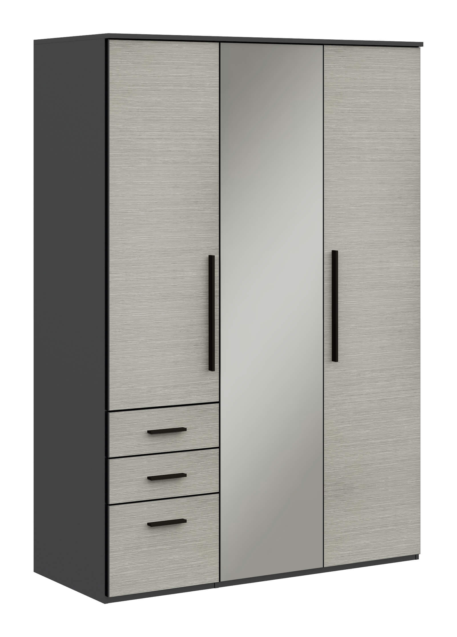 Röhr Bush. qunit - 3 türiger Kleiderschrank mit Spiegel | 3 Schubladen | B: 151,3 cm 