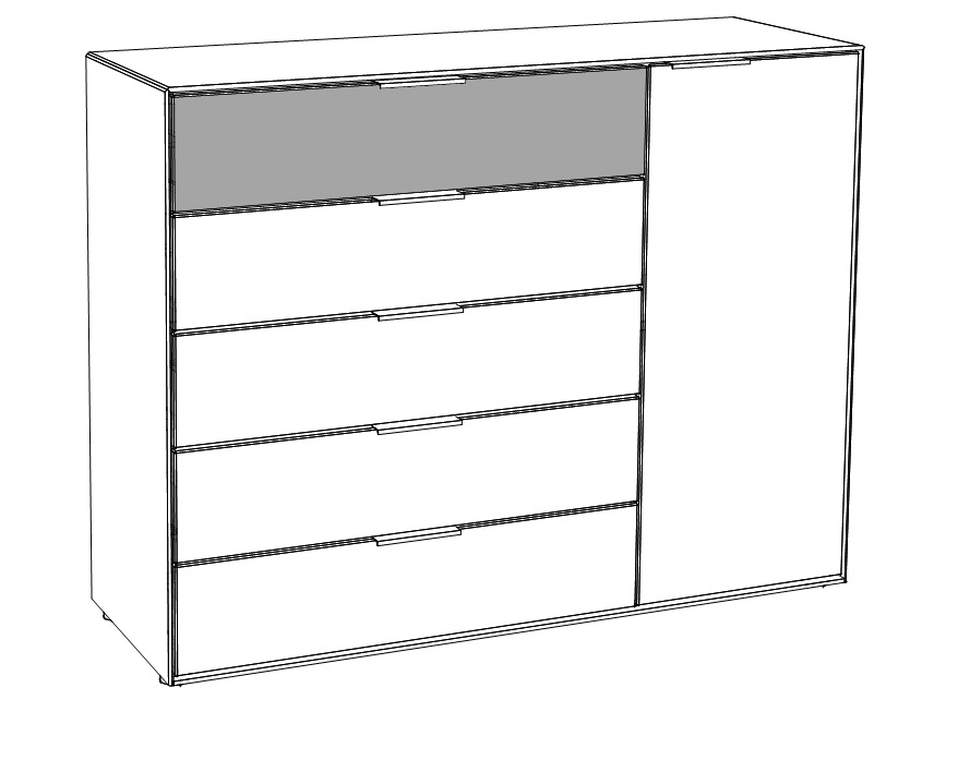 Type 3134MG1 | Kommode, 5 Schubkästen, 1 Tür, 1 E-Boden, 1 x Mattglas