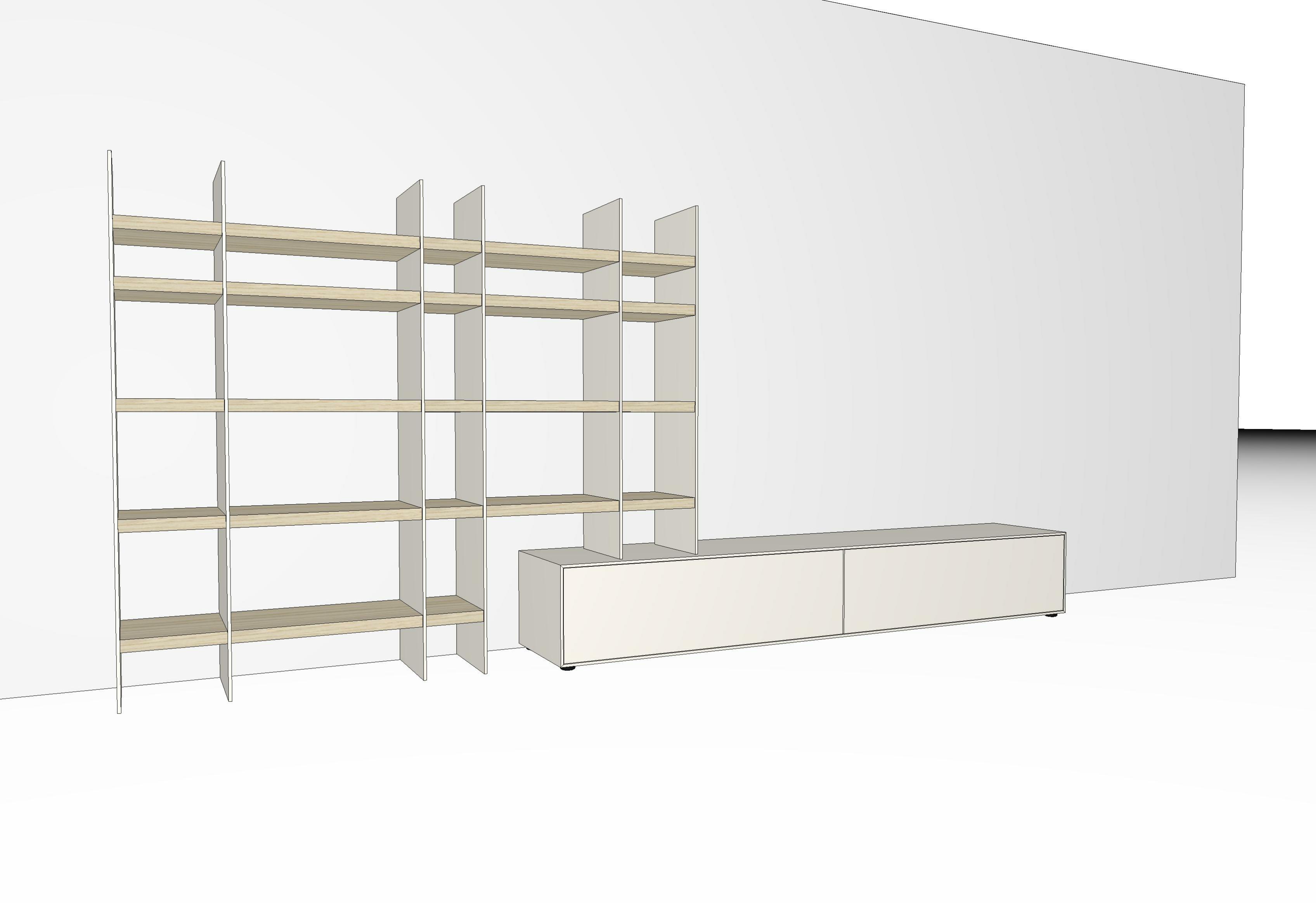 Sudbrock Scala/Game - Wohnwand | Lack blütenweiß, Eiche milk furniert | B: 374,0 cm | H: 167,7 cm 