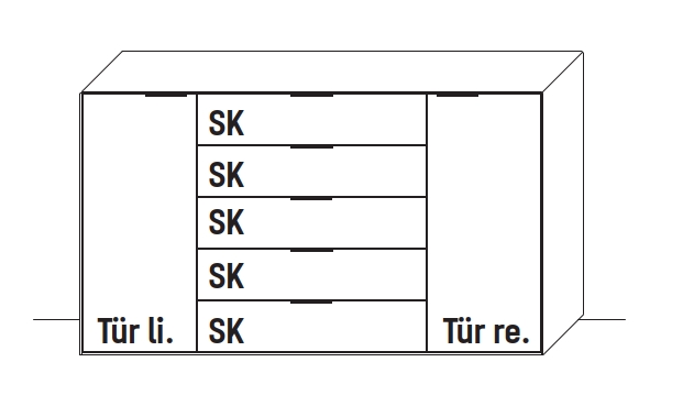 Type 3180 | Kommode, 5 Schubkästen, 2 Türen, 2 E-Böden