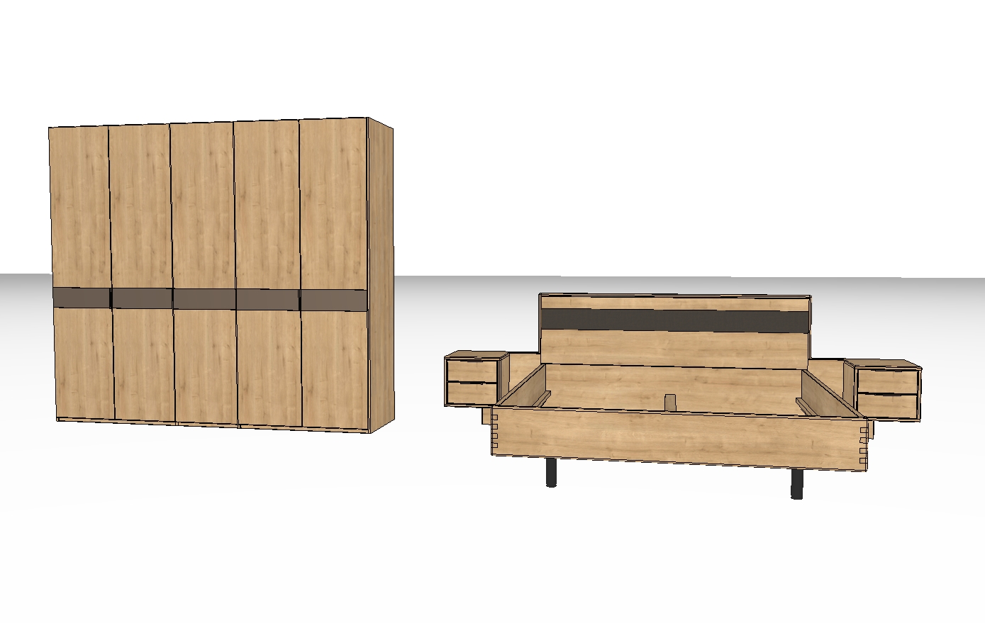 Kleiderschrank und Bett Massivholz Eiche Wöstmann WSM 3100