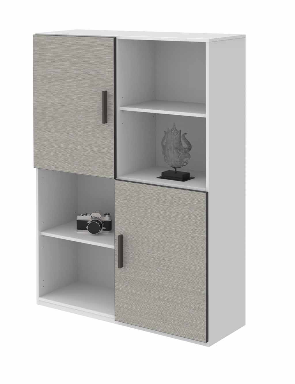 Röhr Bush. qunit - Highboard mit 2 Türen | Korpus weiß | Front Riffeloptik, grau | B: 100 cm 