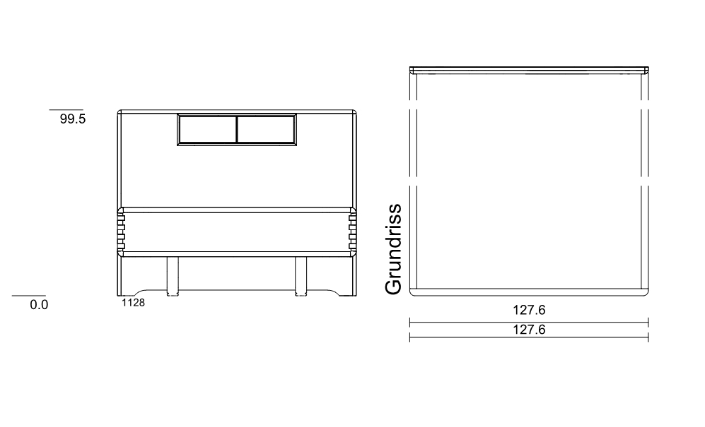 Type 1128 | Liegefläche: 120,0 × 200,0 cm  | Stellfläche: 127,6 × 207,6 cm