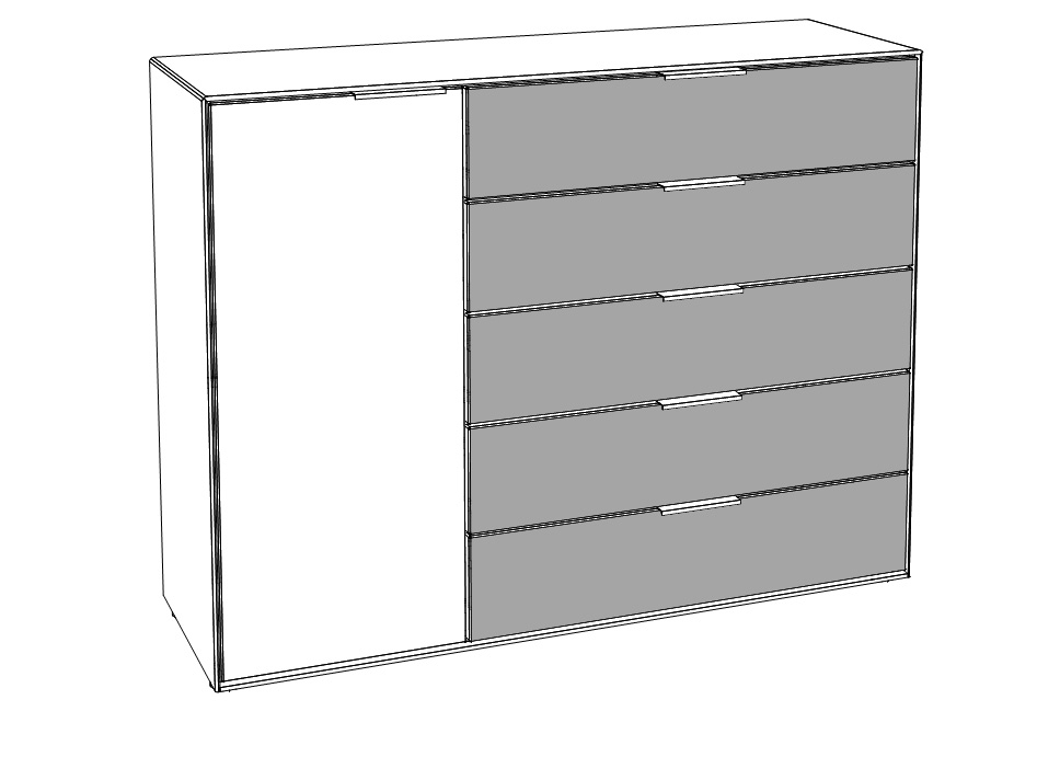 Type 3133MG5 | Kommode, 5 Schubkästen, 1 Tür, 1 E-Boden, 5 x Mattglas
