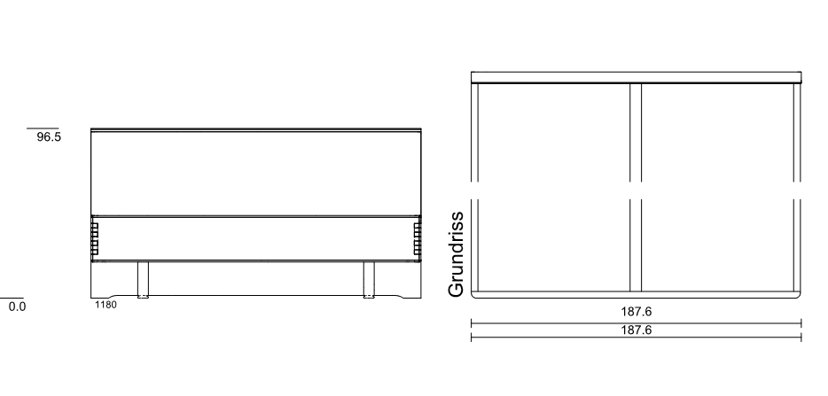 Type 1180 | Liegefläche: 180,0 × 200,0 cm  | Stellfläche: 187,6 × 209,1 cm