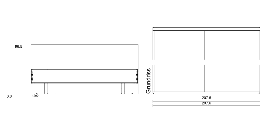 Type 1200 | Liegefläche: 200,0 × 200,0 cm  | Stellfläche: 207,6 × 209,1 cm