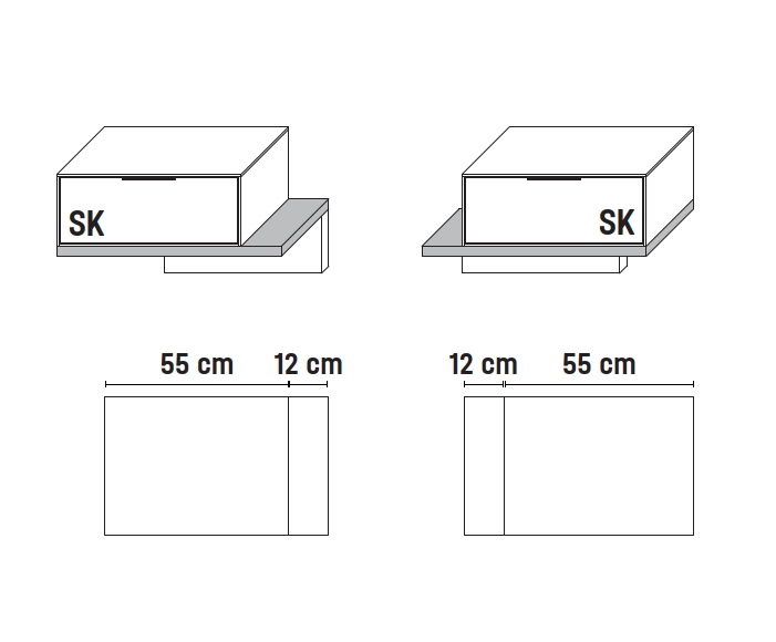 2 x Konsole mit Ablage, 1 Schubkasten | B 67,0 cm 