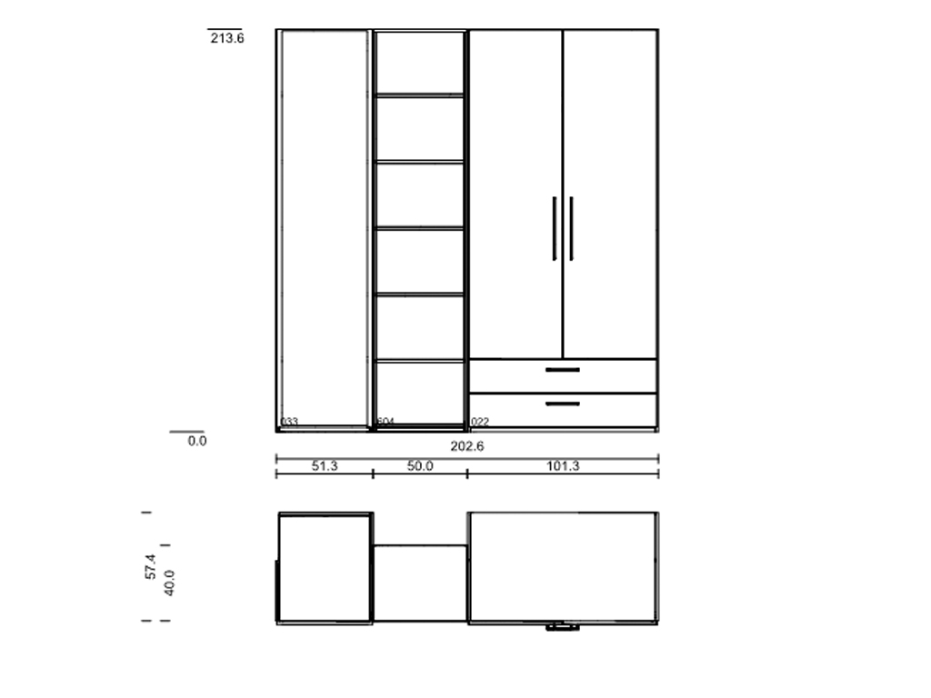 Röhr Bush. cocoon -  Kleiderschrank mit Spiegel | graphit matt - Eiche Sand | B: 202,6 cm 