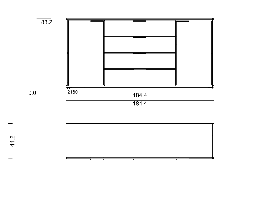 Type 2180 | Kommode, 2 Türen, 4 Schubkästen | B 184,6 × H 88,2 × T 44,2 cm