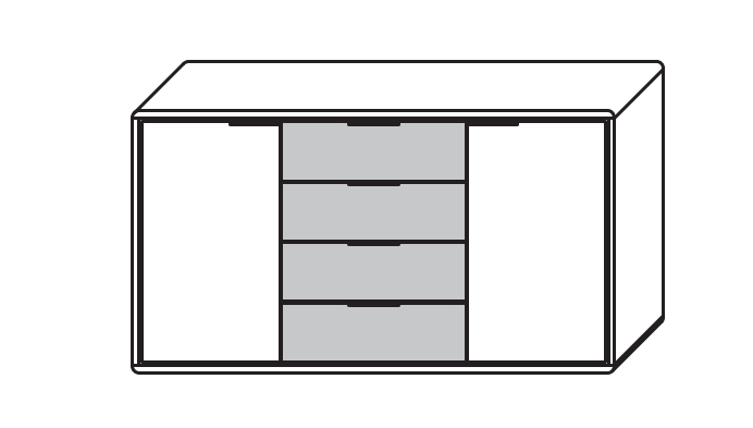 Type 2150M4 | 4 Schubkästen, 2 Türen, 4 x Mattglas