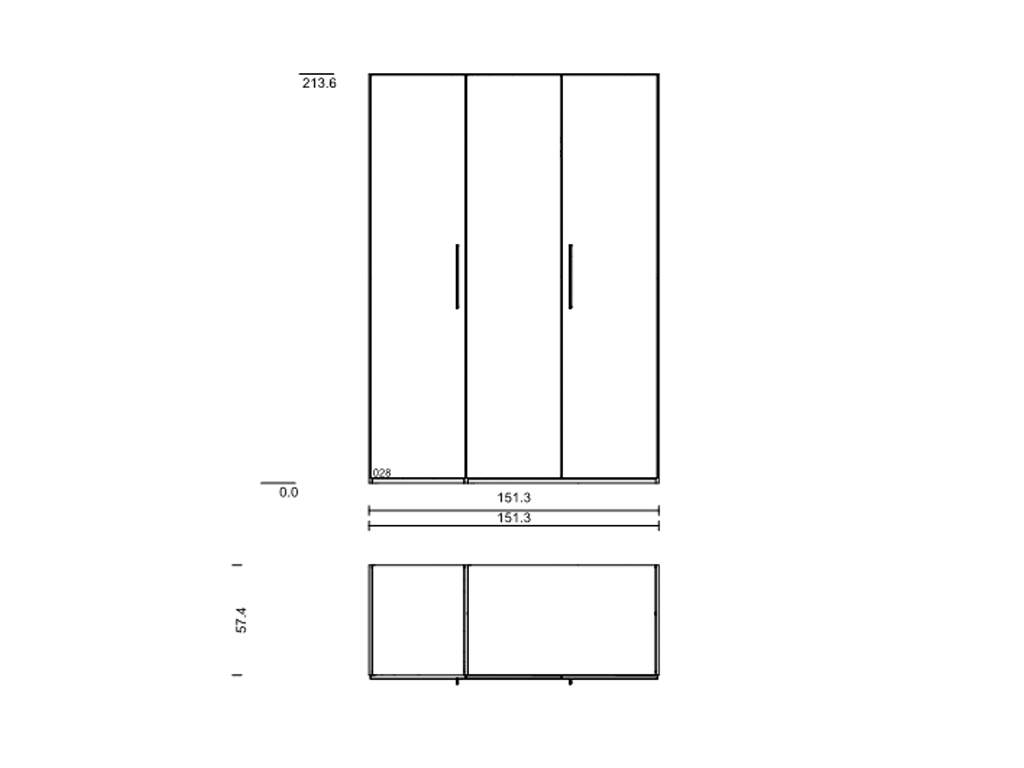 Röhr Bush. cocoon - 3 türiger Kleiderschrank mit Spiegel | weiß | B: 151,3 cm 