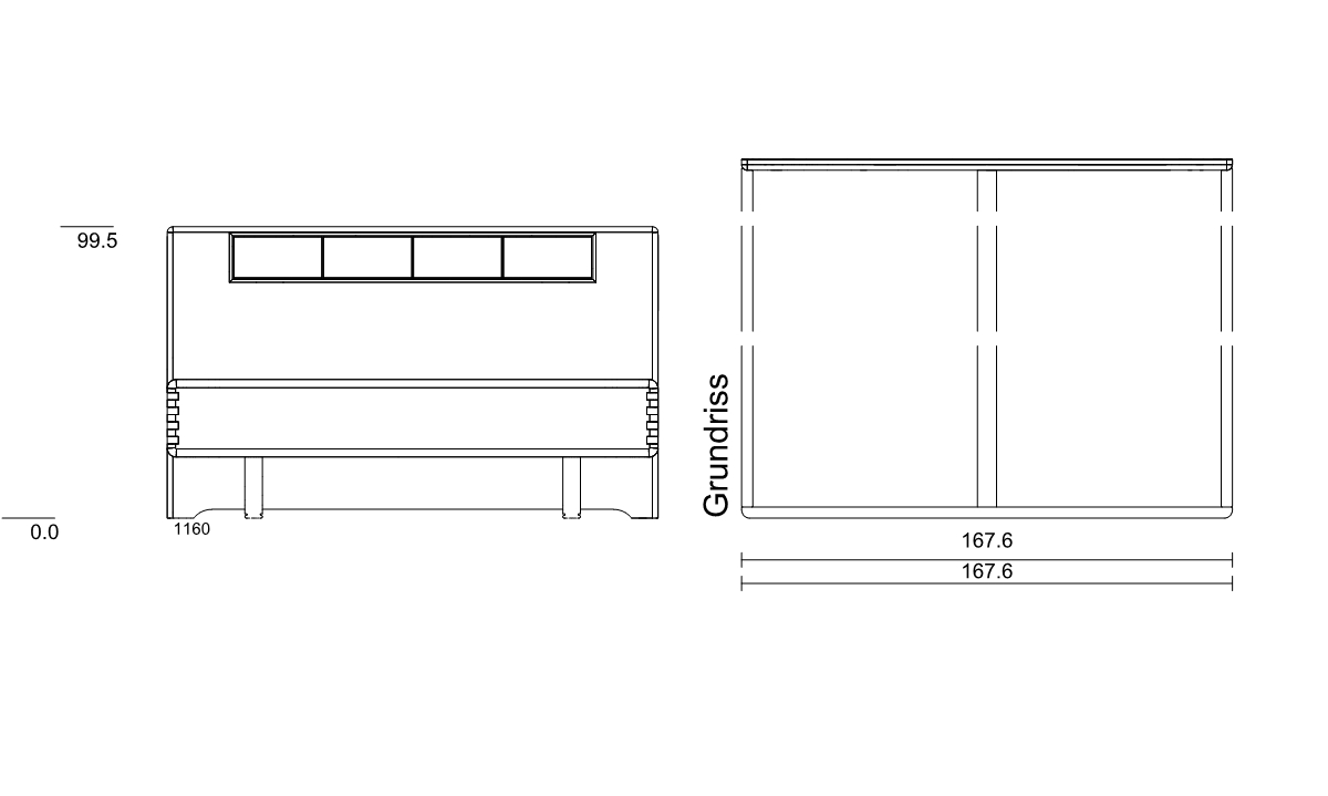 Type 1160 | Liegefläche: 160,0 × 200,0 cm  | Stellfläche: 167,6 × 207,6 cm