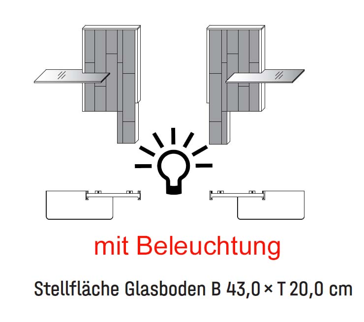 2er-Set Paneelaufsatz für Konsole mit Ablage, inkl. LED-Beleuchtung, je 4,9 W mit Trafo und Schalter