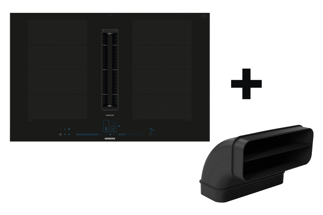 Siemens studioLine - SET Induktionskochfeld mit integriertem Dunstabzug iQ700 (80 cm) + 90° Flachkanal 90 ° vertikal L | flächenbündig | EX807NX68E + HZ9VDSB2 