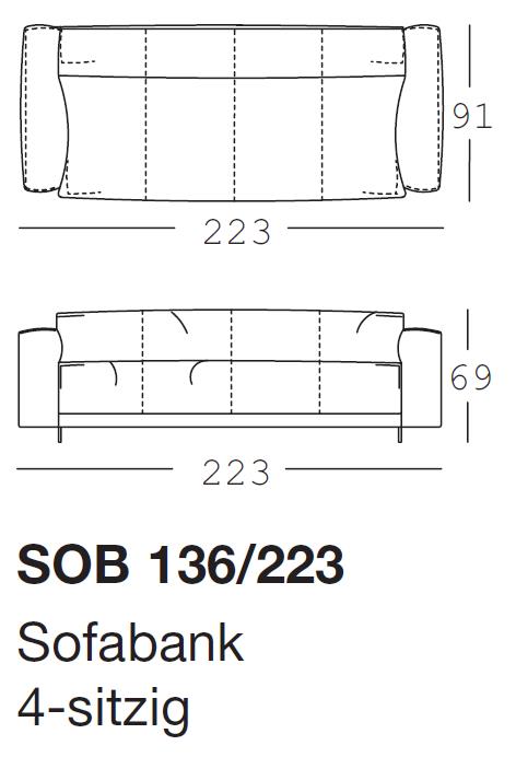 freistil Rolf Benz 136 - Sofabank | Leder ockerbraun 9224 | B: 223 cm