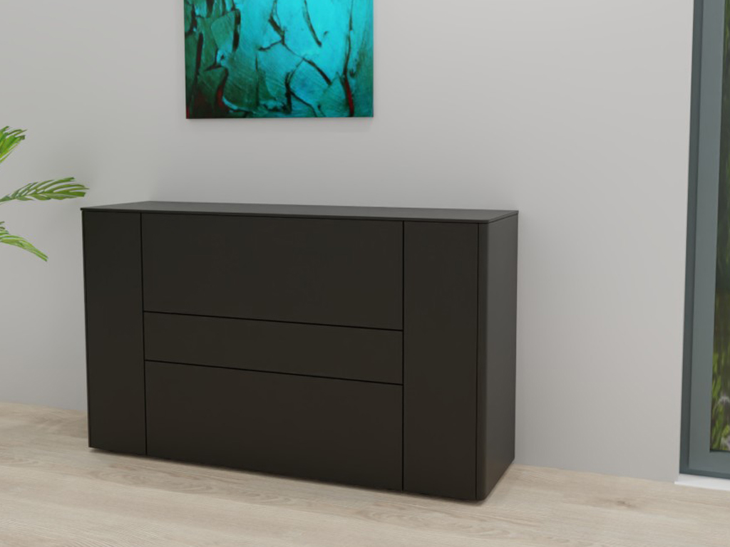 Sudbrock. Goya - Sideboard | 3 Schubladen, 2 Türen | B: 155,2 cm | Lack cosmos-schwarz