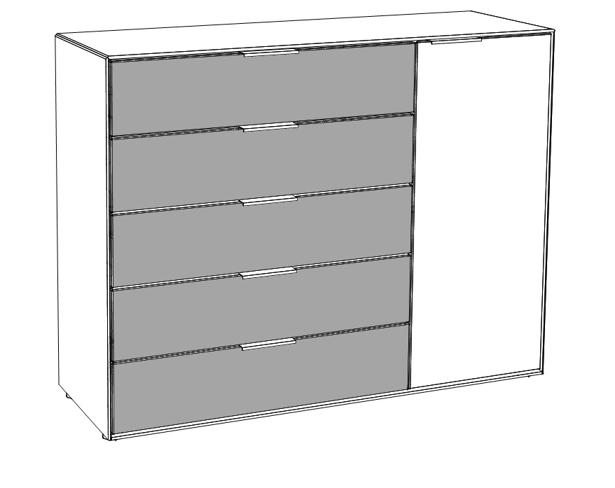 Type 3134MG5 | Kommode, 5 Schubkästen, 1 Tür, 1 E-Boden, 5 x Mattglas