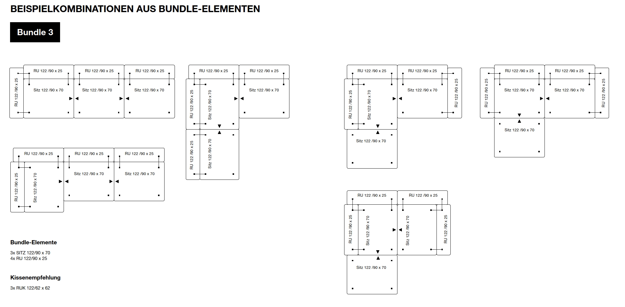 freistil Rolf Benz 122 ECHT - modulares Sofa (Bundle 3) | 4404 platingrau | 7-teilige Polstergarnitur