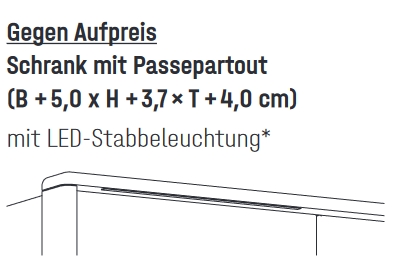 Schrank mit Passepartout und LED-Stabbeleuchtung