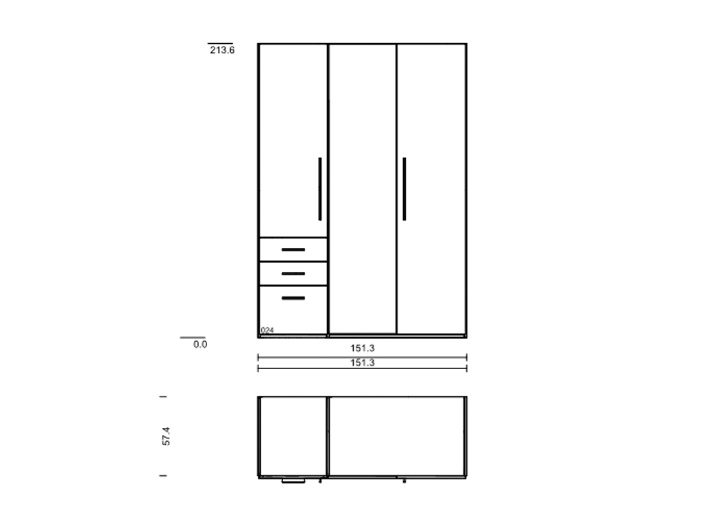 Röhr Bush. qunit - 3 türiger Kleiderschrank mit Spiegel | 3 Schubladen | B: 151,3 cm 