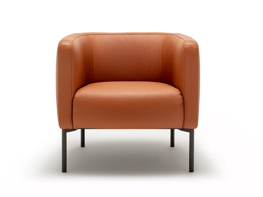 loungesessel cr.488 aus leder in orange mit schwarzen metallfüßen, creation by rolf benz