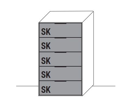 Type 3652MG5 | Kommode, 5 Schubkästen, 4 x Mattglas