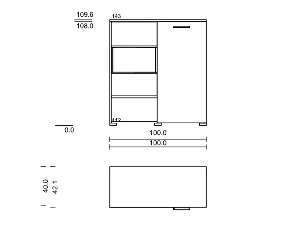 Röhr Bush. cocoon - kleiner Schrank mit Schiebetür | weiß | offenes Fach in braun | B: 100 cm 