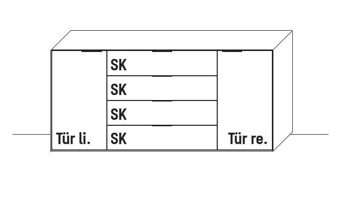 Type 2180 | Kommode, 4 Schubkästen, 2 Türen, 2 E-Böden