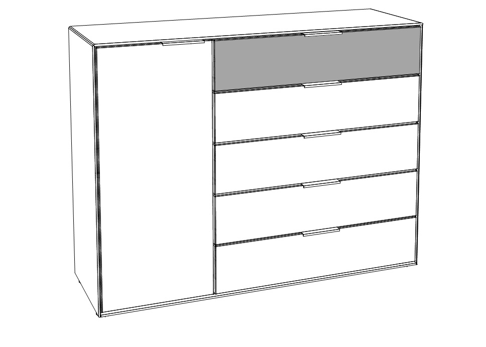 Type 3133MG1 | Kommode, 5 Schubkästen, 1 Tür, 1 E-Boden, 1 x Mattglas