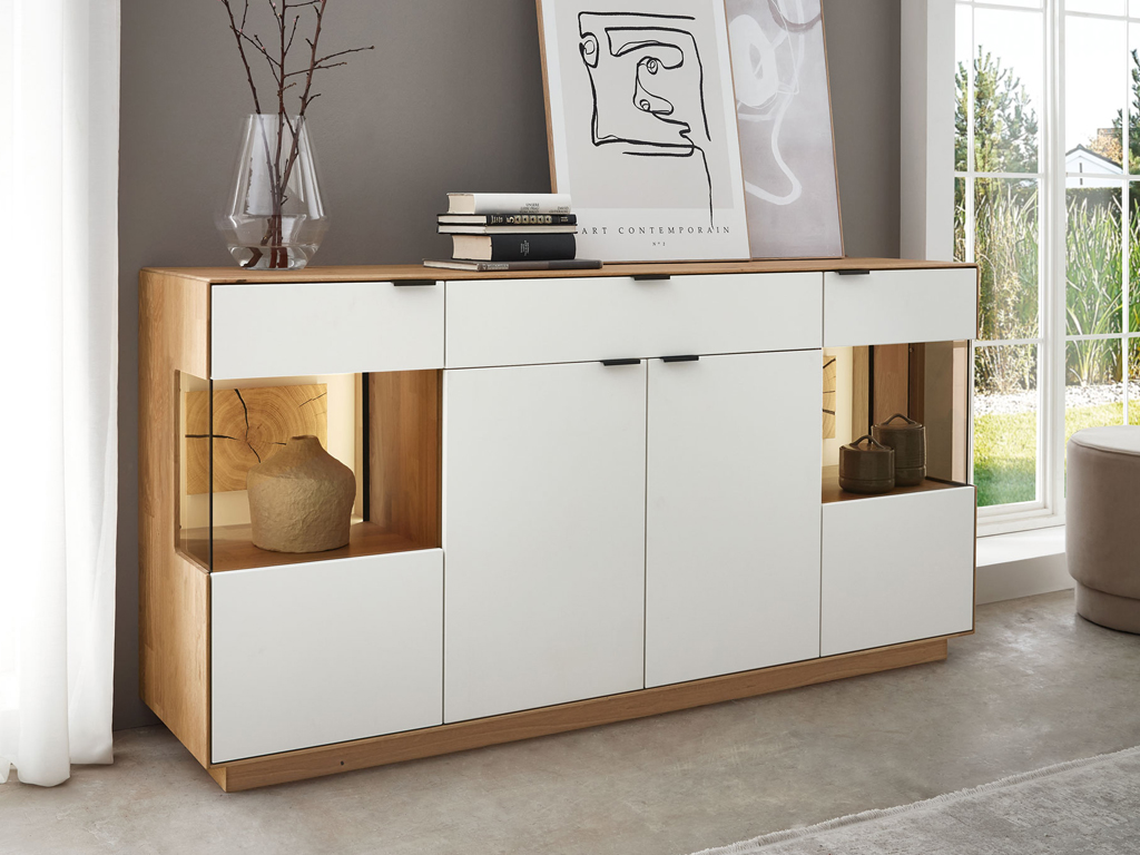 Wöstmann WM 2410 - Sideboard | Type 2842 | Lack und Wildeiche massiv | Hirnholzakzent