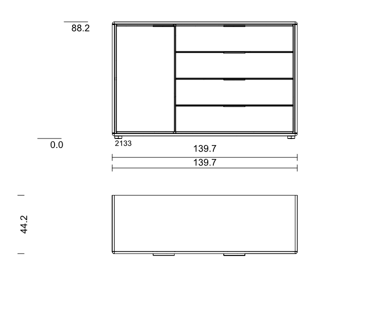 Type 2133 | Kommode, 1 Tür, 4 Schubkästen | B 139,8 × H 88,2 × T 44,2 cm