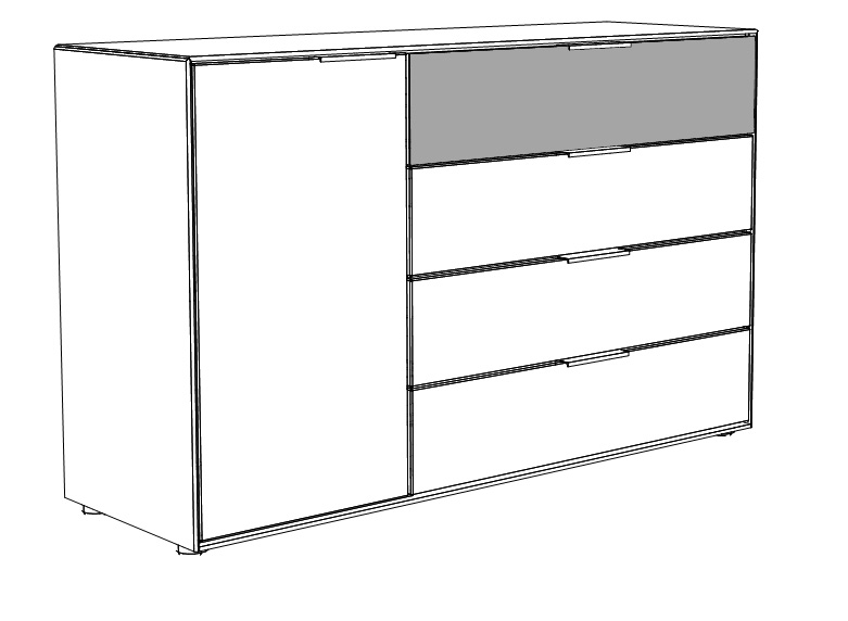 Type 2133MG1 | Kommode, 4 Schubkästen, 1 Tür, 1 E-Boden, 1 x Mattglas