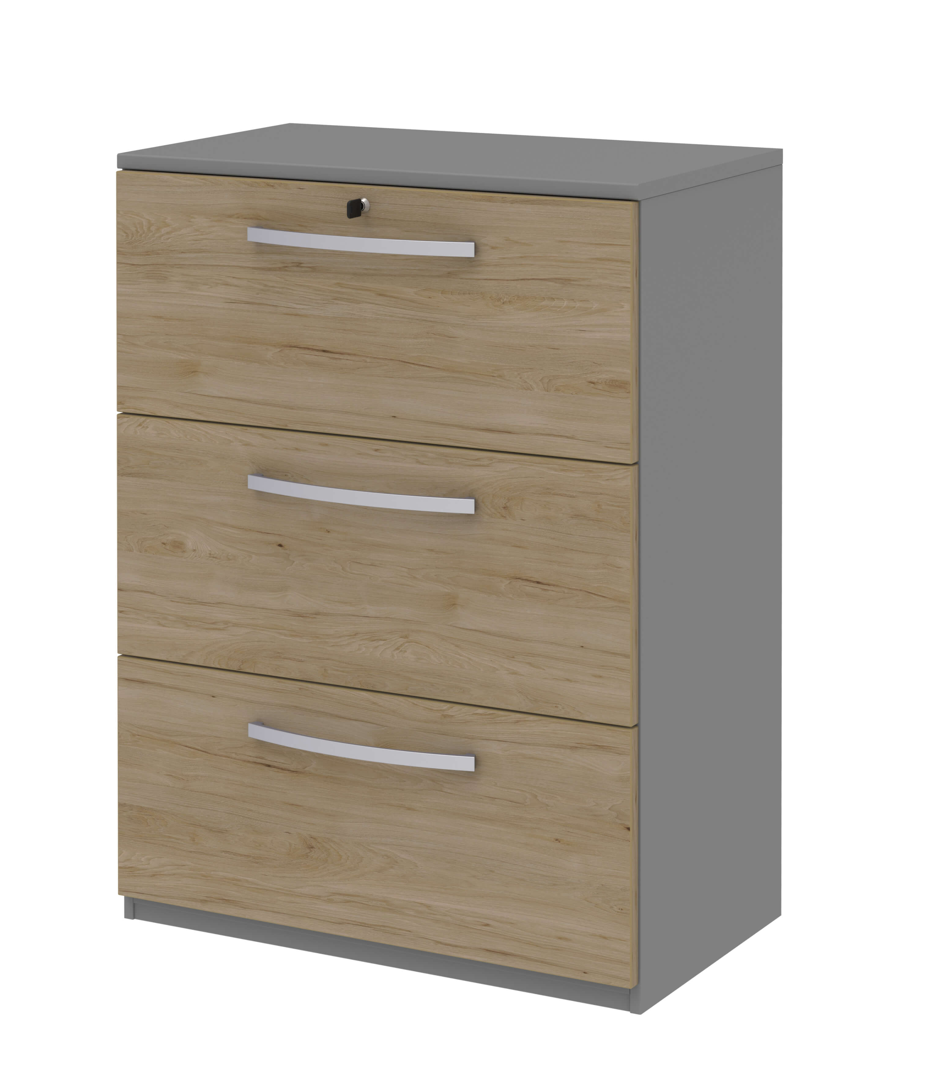 Röhr Bush. techno - Aktenschrank mit 3 Schubladen | B: 80,0 cm | Front Holzoptik | Korpus mittelgrau