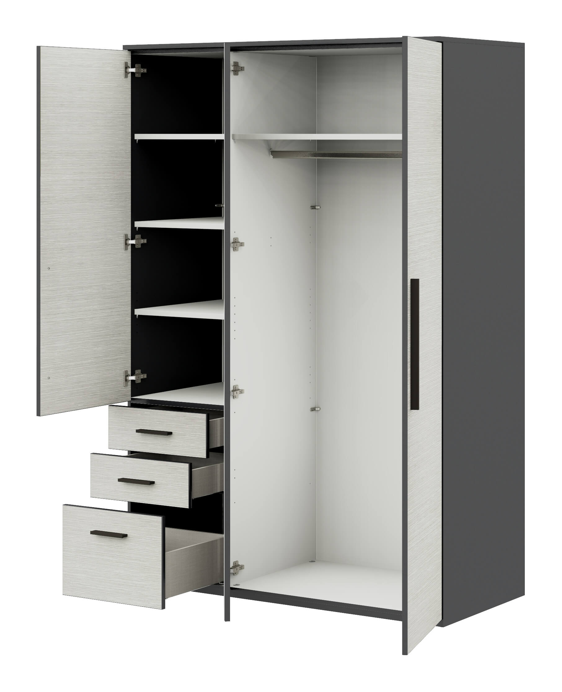 Röhr Bush. qunit - 3 türiger Kleiderschrank mit Spiegel | 3 Schubladen | B: 151,3 cm 