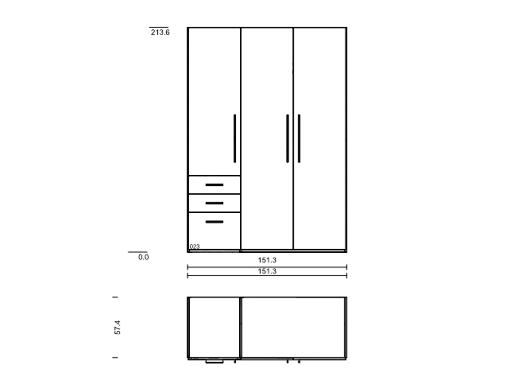 Röhr Bush. qunit - 3 türiger Kleiderschrank |  3 Schubladen | B: 151,3 cm 