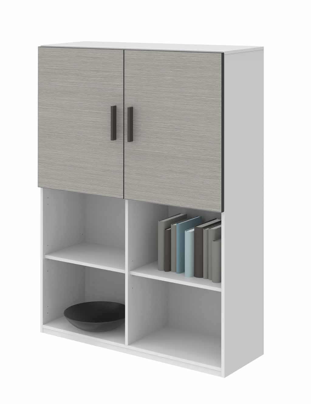 Röhr Bush. qunit - Highboard mit 2 Türen | Korpus weiß | Front Riffeloptik, grau | B: 100 cm 