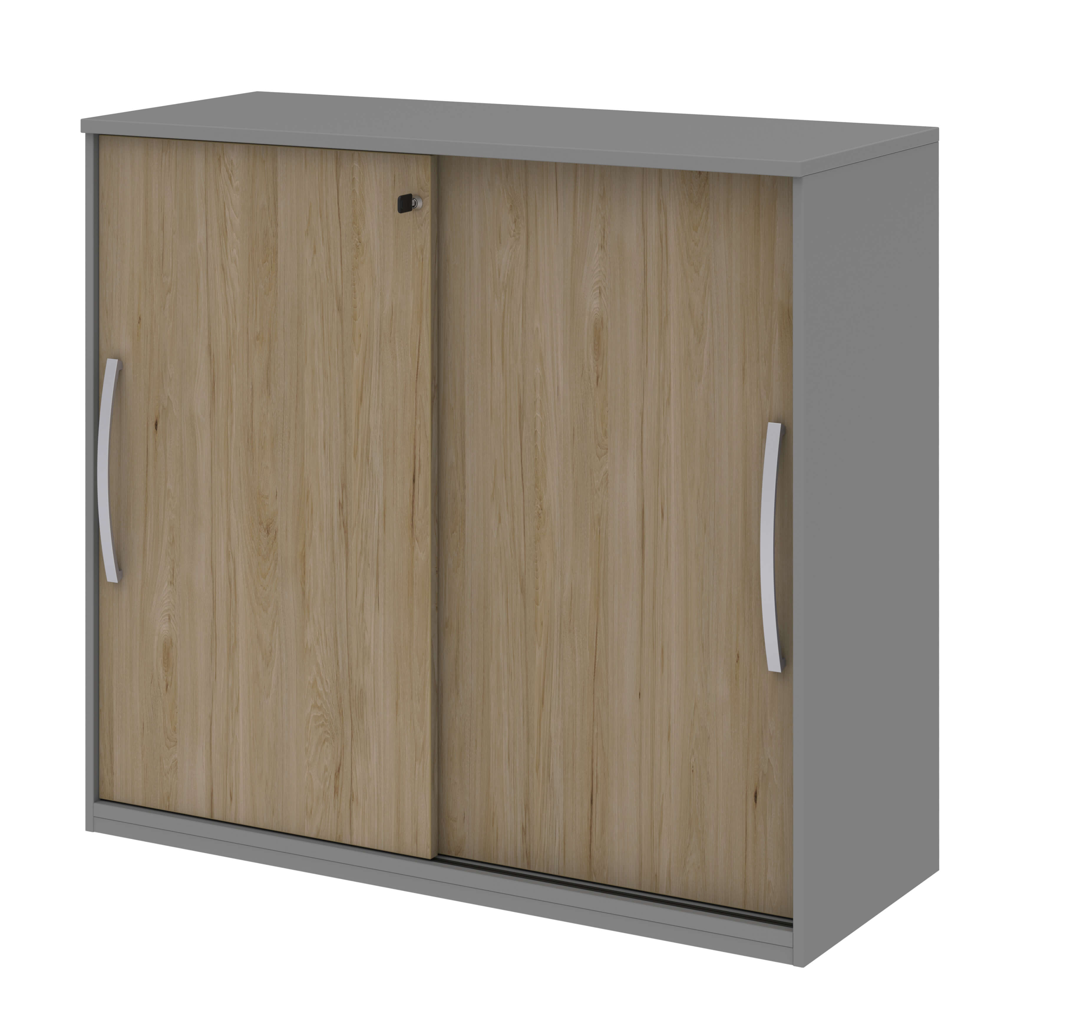 Röhr Bush. techno -  Schiebetürenschrank | B: 120,0 cm | Front Holzoptik | Korpus mittelgrau