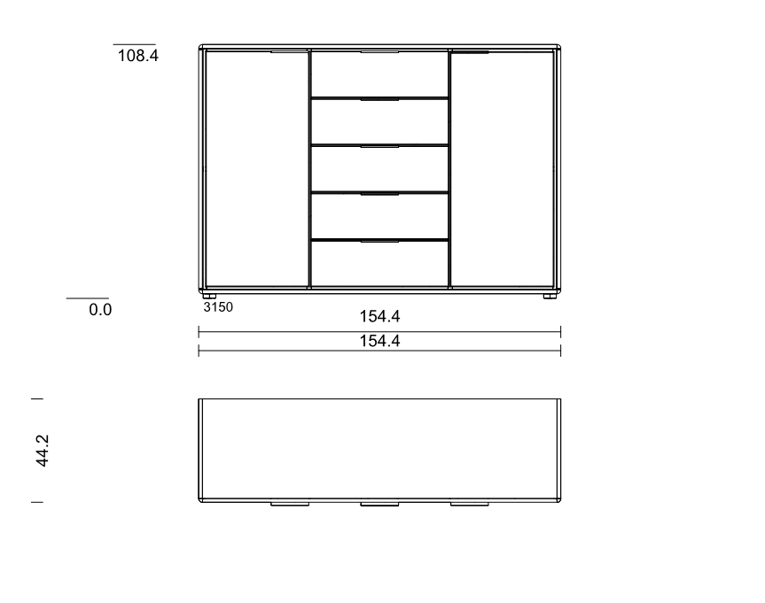 Type 3150 | Kommode, 2 Türen, 5 Schubkästen | B 154,6 × H 108,4 × T 44,2 cm