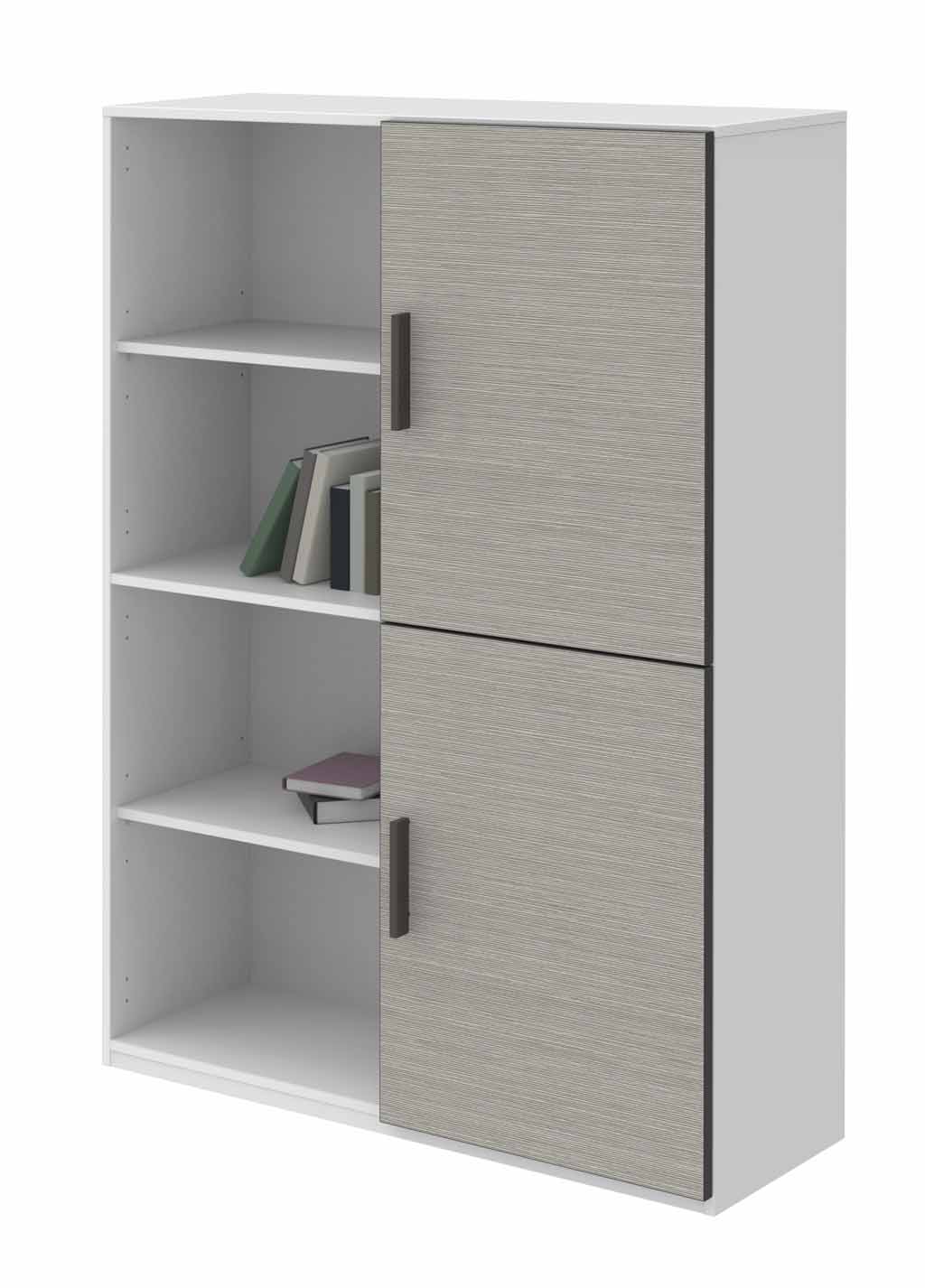 Röhr Bush. qunit - Highboard mit 2 Türen | Korpus weiß | Front Riffeloptik, grau | B: 100 cm 