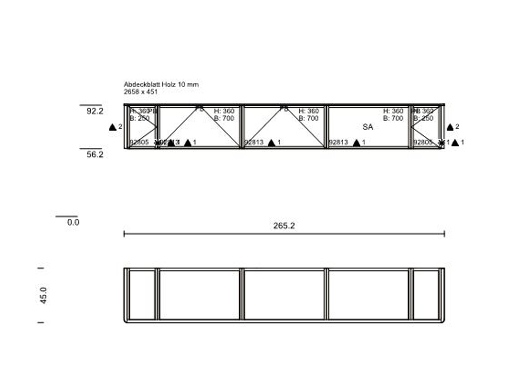 Sudbrock. Goya - Lowboard | 2 Türen, 2 Klappen, 1 Schublade | B: 265,2 cm | Lack quarz