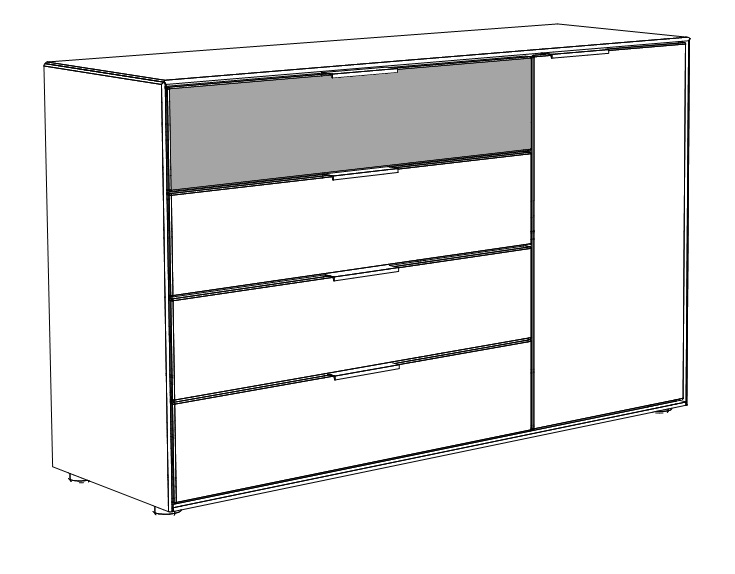 Type 2134MG1 | Kommode, 4 Schubkästen, 1 Tür, 1 E-Boden, 1 x Mattglas