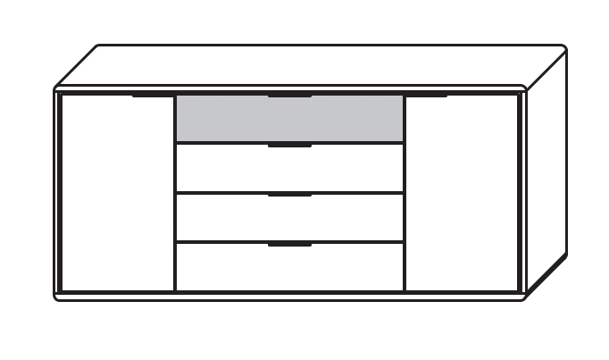 Type 2180M1 | 4 Schubkästen, 2 Türen, 1 x Mattglas