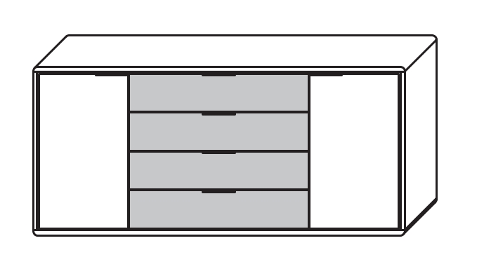 Type 2180M4 | 4 Schubkästen, 2 Türen, 4 x Mattglas