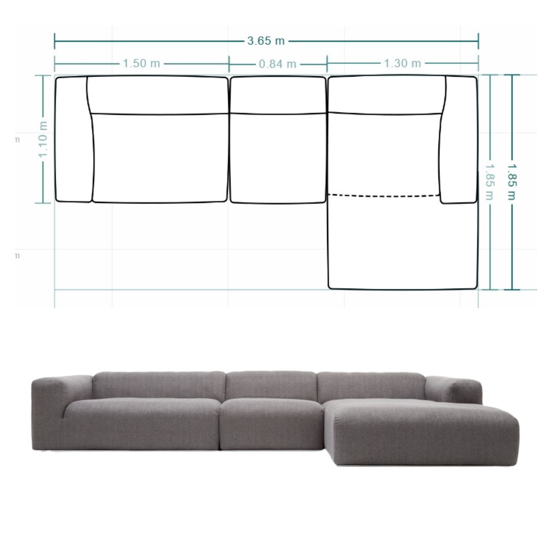 graues Sofa mit Maßzeichnung und Vorschaubild