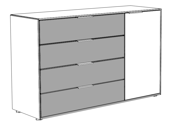 Type 2134MG4 | Kommode, 4 Schubkästen, 1 Tür, 1 E-Boden, 4 x Mattglas
