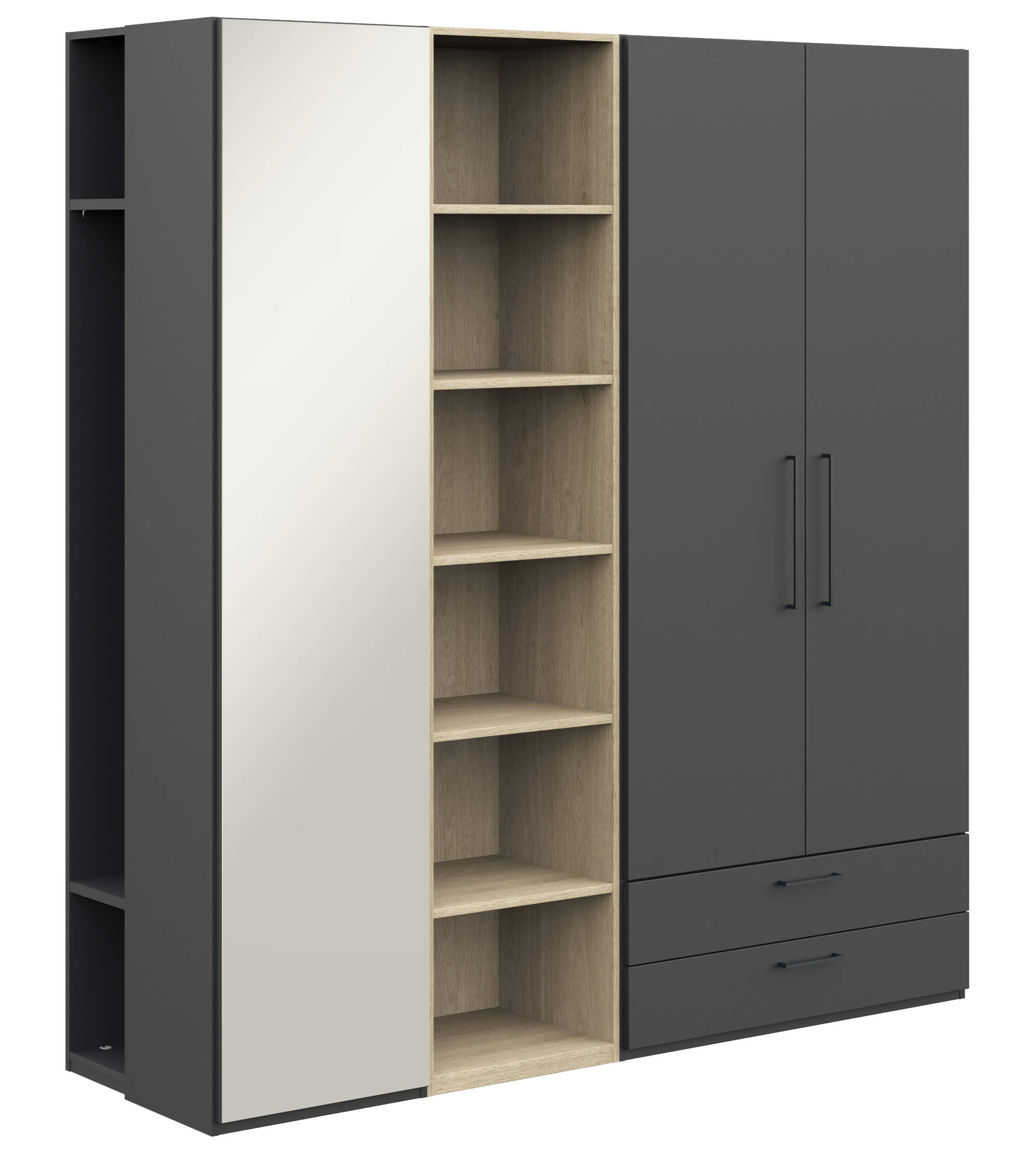 Röhr Bush. cocoon -  Kleiderschrank mit Spiegel | graphit matt - Eiche Sand | B: 202,6 cm 