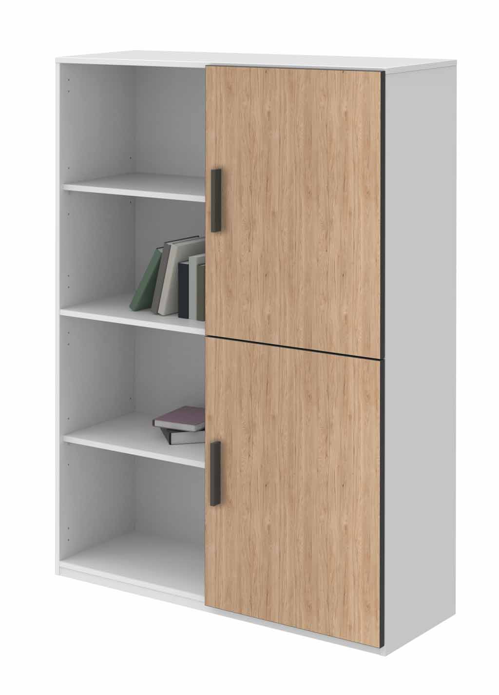 Röhr Bush. qunit - Highboard mit 2 Türen | Korpus weiß | Front Holzoptik, braun | B: 100 cm 